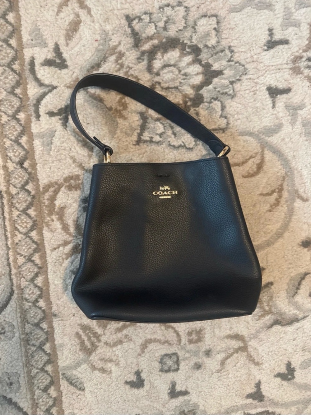 Coach Black Pebbled Leather Hobo Shoulder Bag with Gold Logo